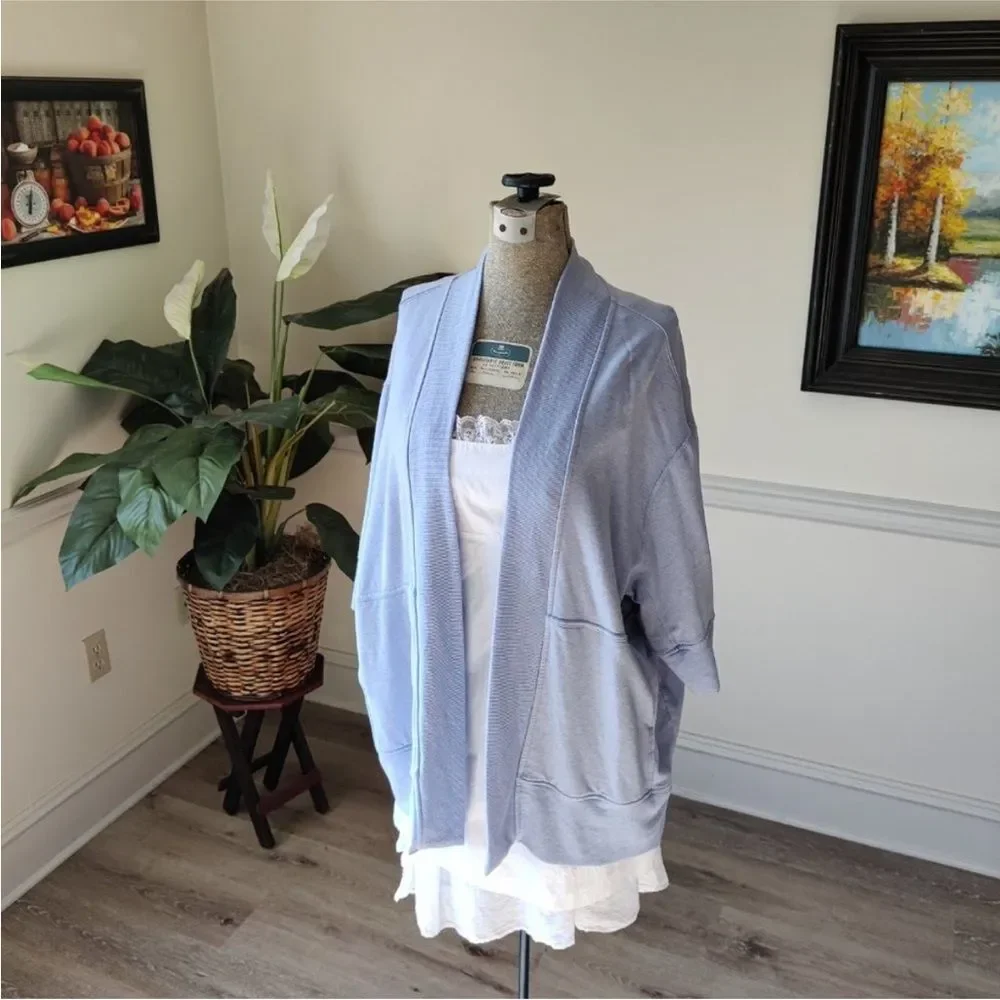 Athleta Lotus Wrap Blue Heather Open Front Cardigan with Pockets Size XXS/XS